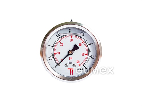 Glyzerin-Manometer mit dem Anschluss hinten, 63mm, Außengewinde G 1/4", 0-4bar, -40°C/+60°C, 
